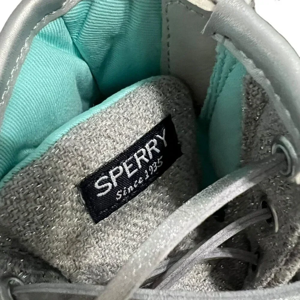 NEW Sperry 9M Sparkly Grey & Aqua Saltwater Boots
